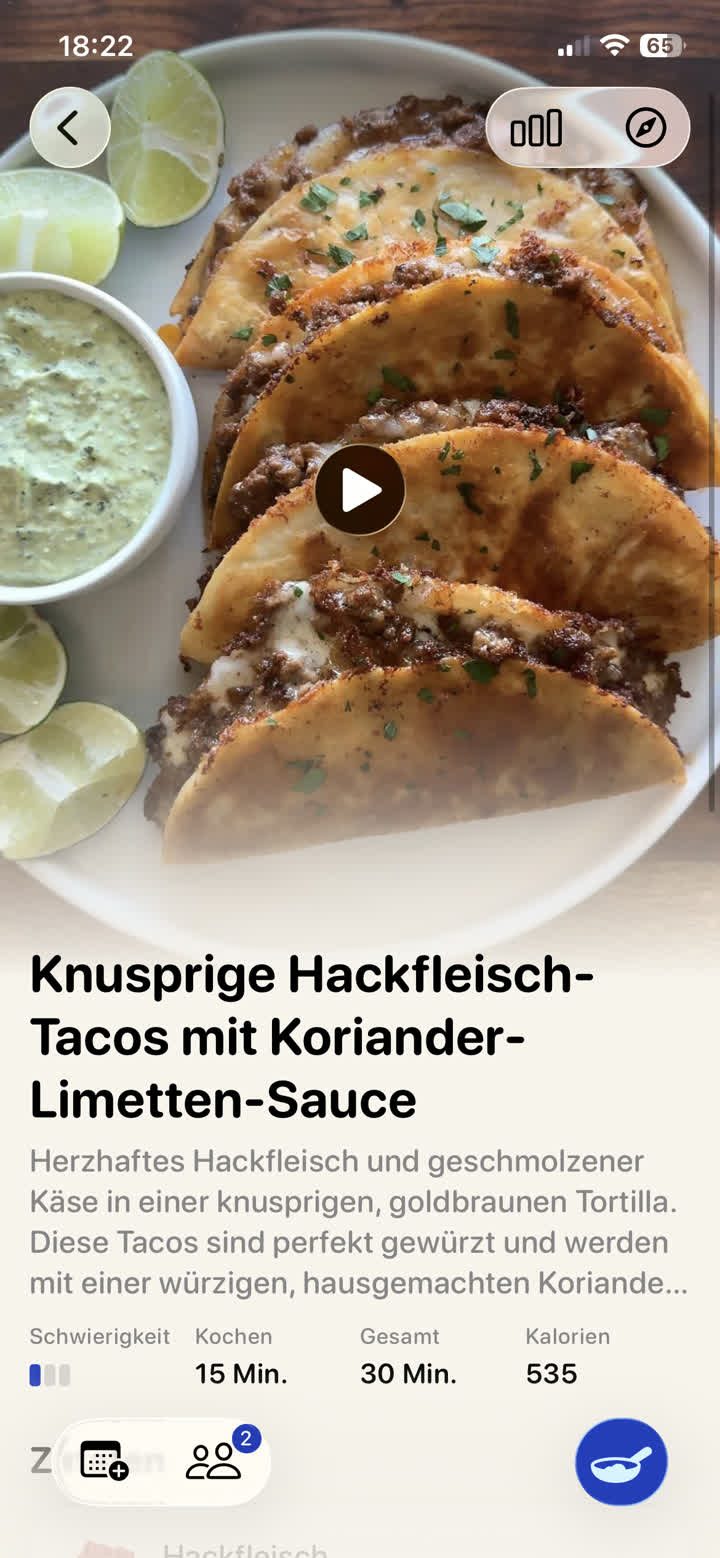 CookThis showing a recipe with its cooking time, servings and calories
